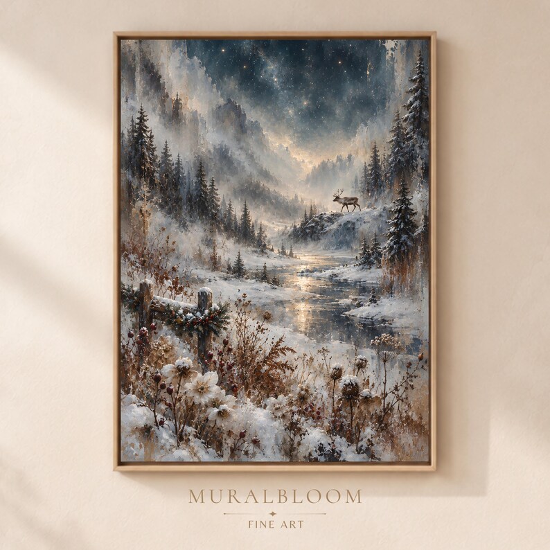 Winter Night Reindeer printable wall art