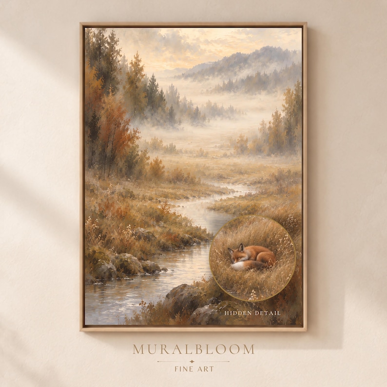 Sleeping Fox Autumn Landscape printable wall art