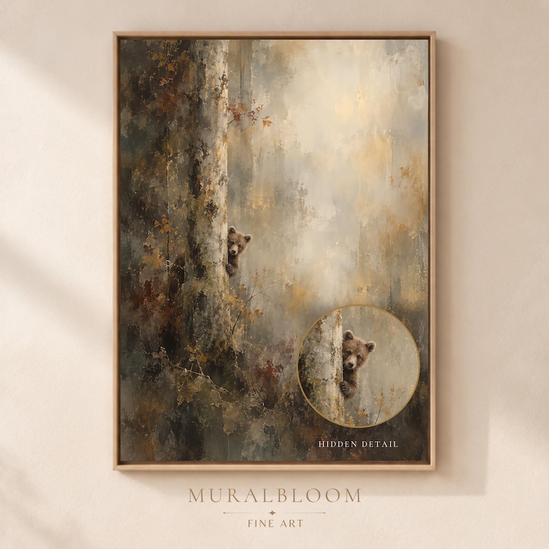 Hidden Bear Cub Forest Art printable wall art