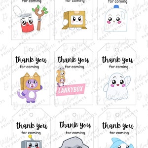 Lankybox, Boxy, Rocky, Sticky, Canny, Ghosty, Thicc Shark, Thanks for Coming Gift Tags