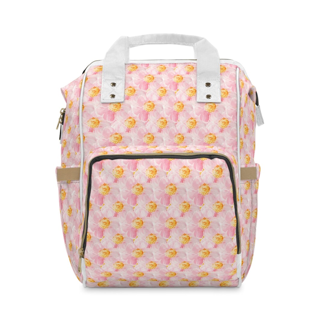 Diaper Bag Backpack in Pink Flower Pink Backpack Diaper Bag Etsy