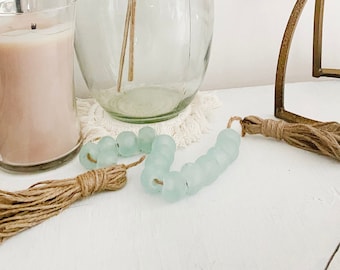 Sea Glass Garland, Coastal Home Decor, Coastal Garland, Bohemian Decor Garland, Sea Glass Beaded Rope, Beach House Decor, Glass Bead