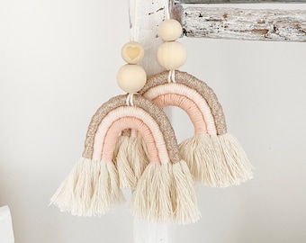 Rainbow Wall Hanging, Personalize Boho Rainbow, Neutral Rainbow Decor, Macrame Rainbow, Woven Blush Rainbow