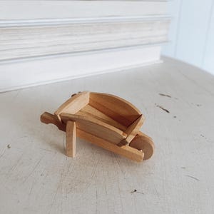 Antique Trinkets, vintage wooden wheelbarrow, Primitive shelf accent curio shadow box display, miniature wheelbarrow, tiny wood collectable