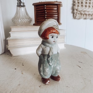 Vintage dutch bisque boy, ginger hair boy figure, Porcelain hand painted Boy with hands in pockets, Antique Vintage Home Decor, A164 stamp