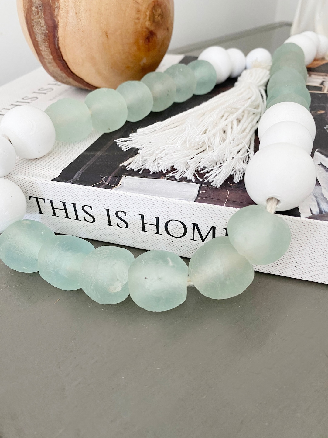 Coastal Decor, Glass Beads Garland, Sea Glass, Sea Glass Bead Garland