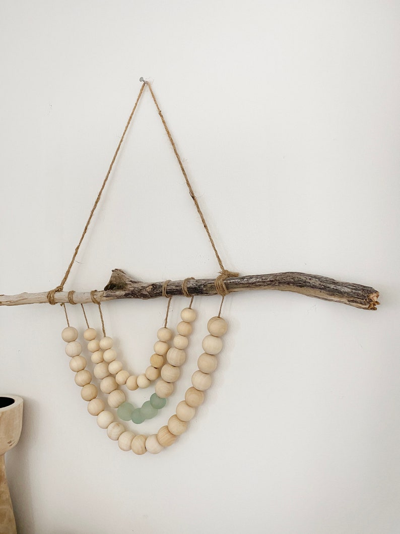 Sea Glass Wall Hanging Wood Beaded Garland Bohemian Decor ...