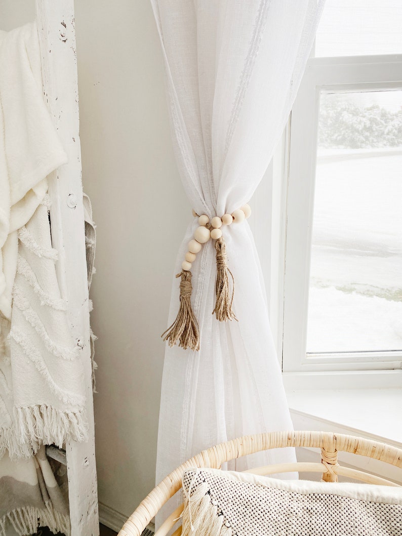 Curtain Tie Backs Boho Curtain Tie Wood Bead Curtain Etsy
