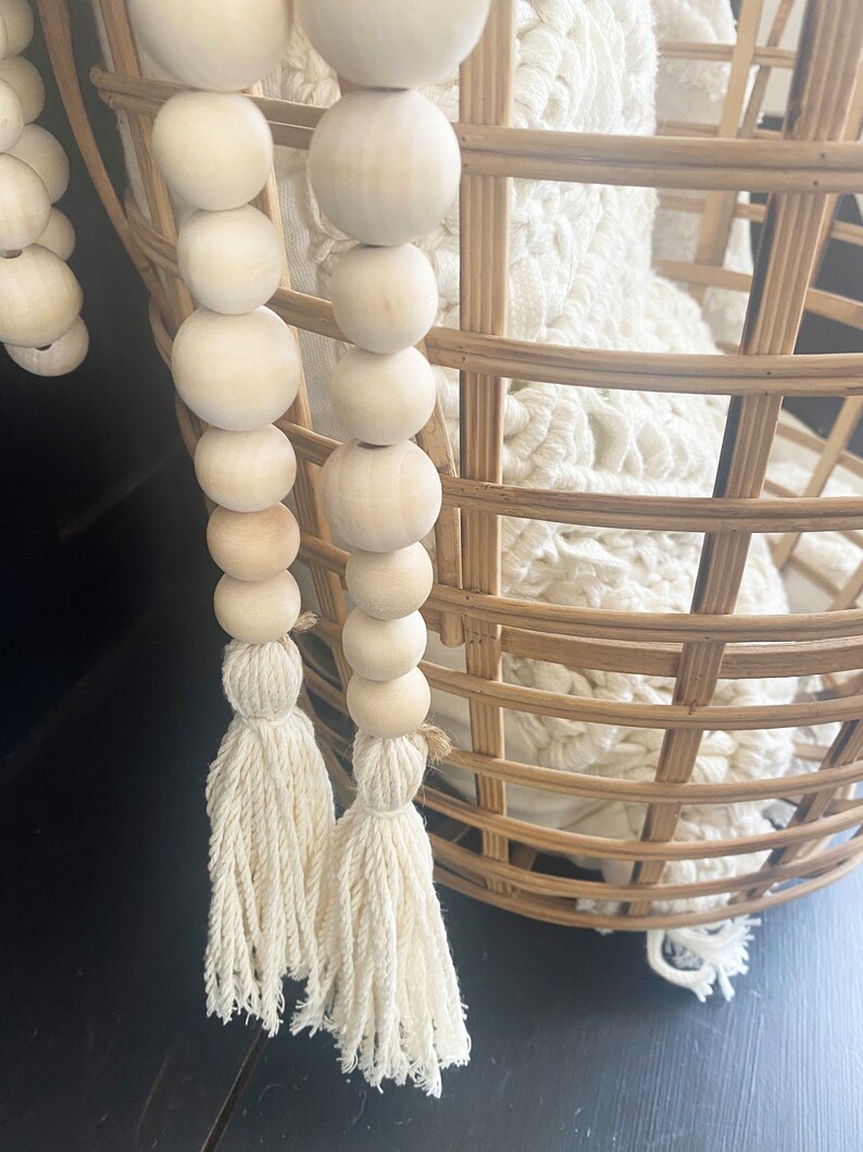 Boho Wood Bead Garland Coastal Farmhouse Home Decor Garland Etsy