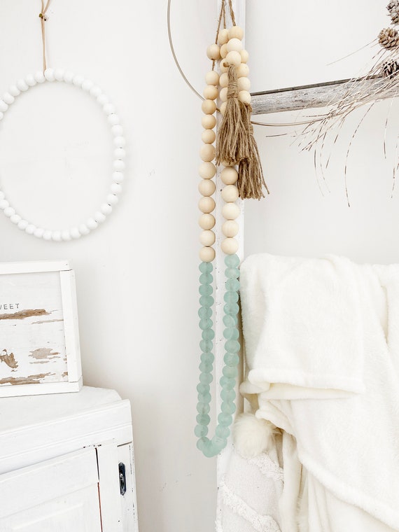 Sea Glass Garland, Long Mantel Garland, Coastal Living Decor , Boho Garland, Beach Glass Beads, Beach House Living