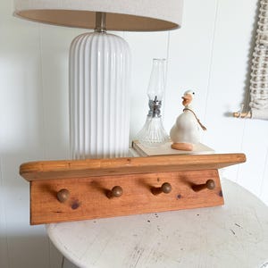 Wood Shelf with hanging pegs, Vintage Wall hanging Decor wooden shelf, Large trinket shelf display, primitive Home Decor, farmhouse home