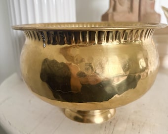 Vintage Brass Pedestal Bowl, Footed Brass Centerpiece, Brass Decor, Cottage Style Home Decor, Shelf Styling Accent, Solid Brass Bowl