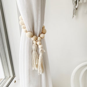 Curtain tiebacks, Curtain Ties, Wood Bead Boho Curtain, Curtain Holdback, Farmhouse Home Decor Wood Beads, Rustic Home Decor, Bowl Filler