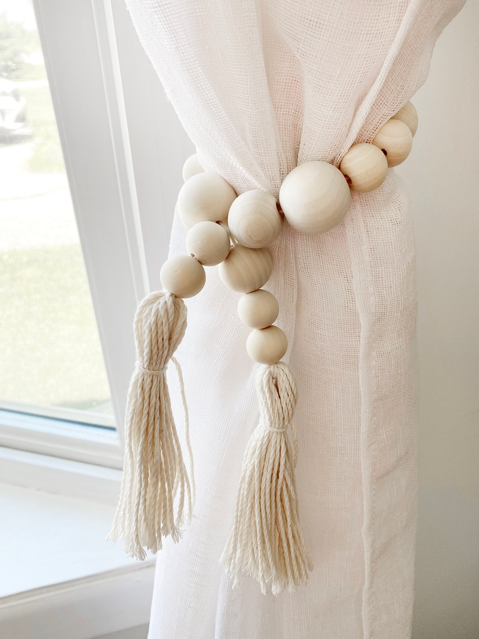 Boho Curtain Curtain Tiebacks Curtain Ties Wood Bead Etsy