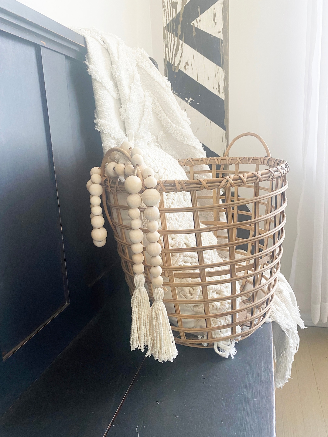 Boho Wood Bead Garland Coastal Farmhouse Home Decor Garland Etsy