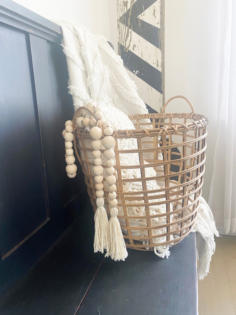 Boho Wood Bead Garland Coastal Farmhouse Home Decor Garland Etsy