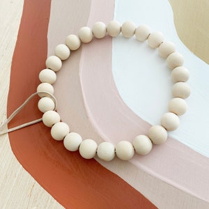 Wooden Wreath, Handmade Hoop Wreath, Natural Wreath Decor, Wood Bead Wreath with Leather, Everyday Wreath