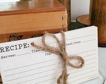 Recipe Cards, Vintage recipe cards for recipe box, Minimal jute tied pack, housewarming gift, from the kitchen of set of 10