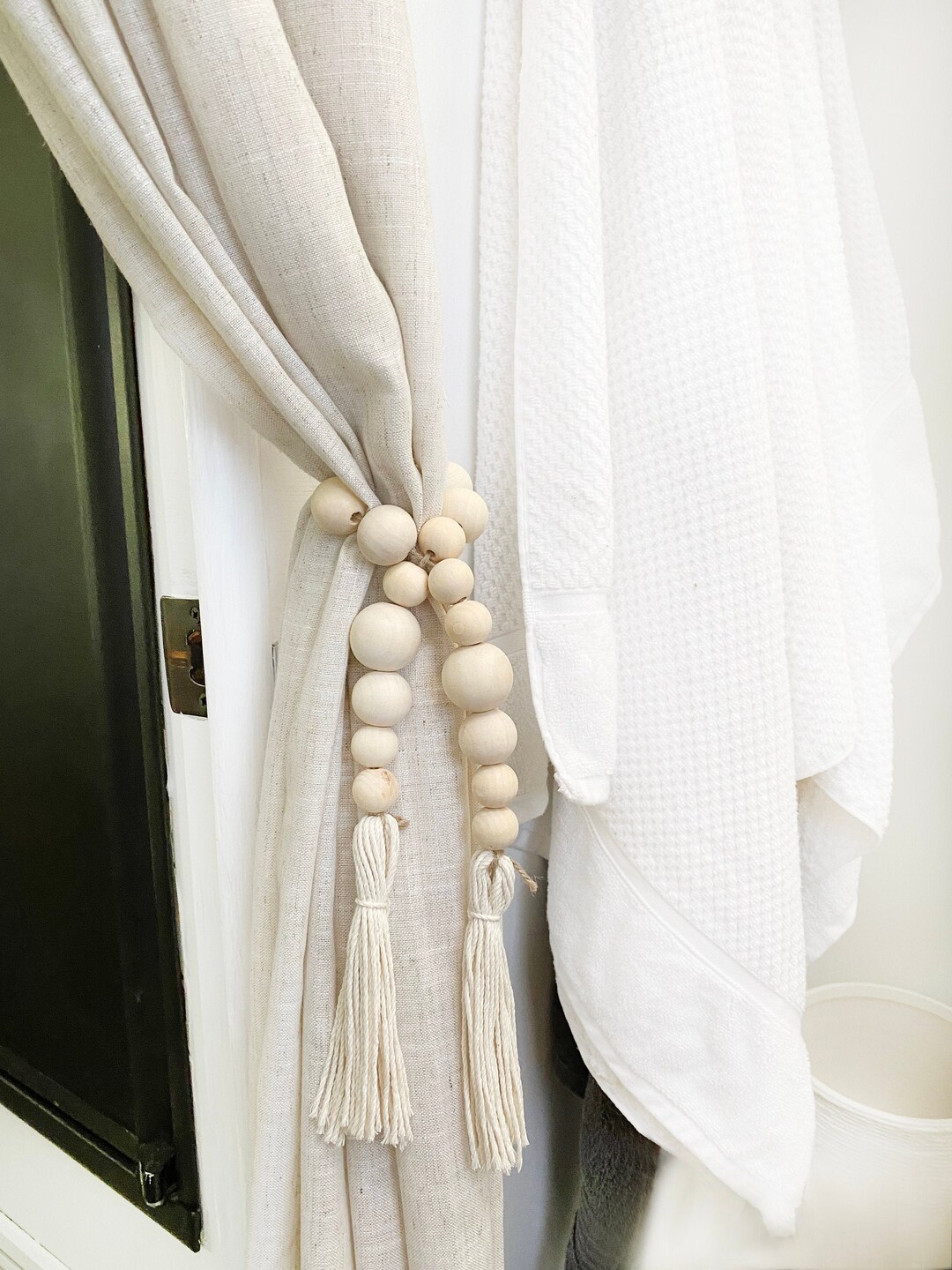 Curtain Tiebacks, Boho Curtain, Curtain Ties, Wood Bead Curtain