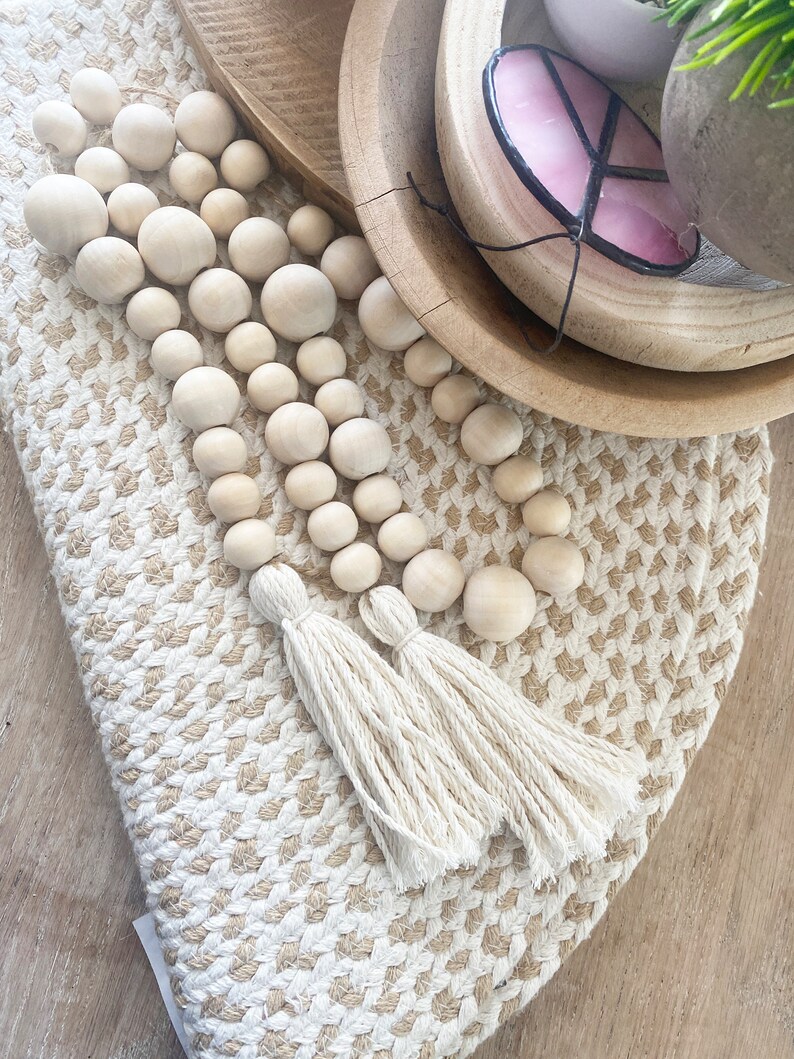 Boho Wood Bead Garland Coastal Farmhouse Home Decor Garland Etsy