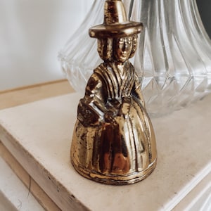 Vintage Brass welsh lady bell, gold Brass unique service table bell, Antique Home Decor, lady statue trinket, miniature lady collectable