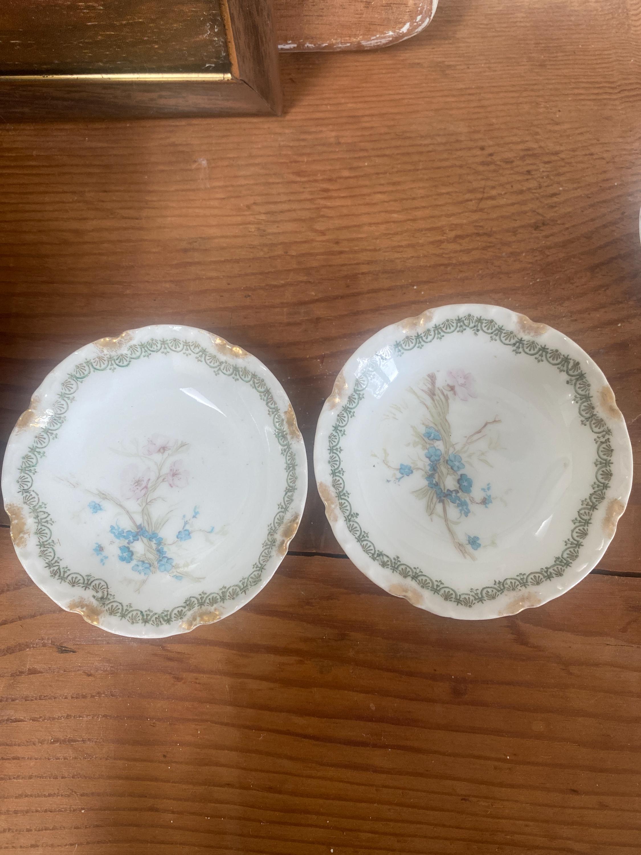 Shell edge blue flower antique butter pat dish, Vintage French Limoges Butter pats, Vintage Home Decor, Kitchen decor, tea bag holder