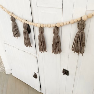 Boho Farmhouse Home Decor, Modern Wall Decor, Boho Wall Hanging, Garland, Wood Tassel Wall Hanging, Boho Nursery Decor