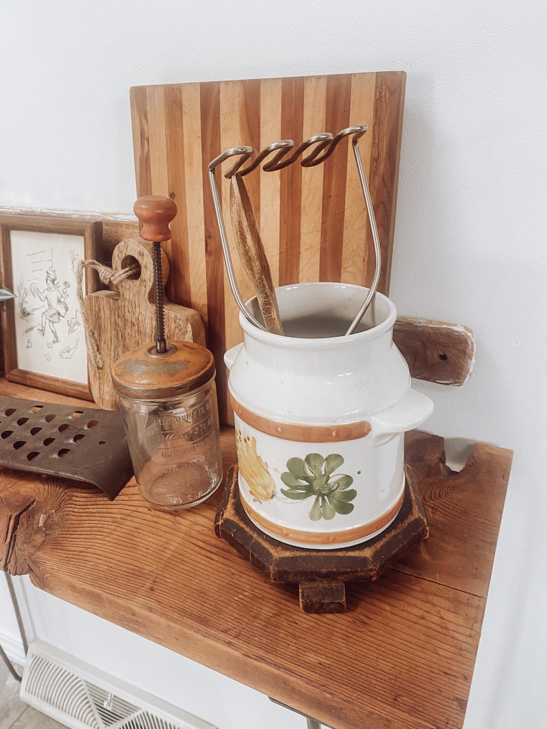 Vintage Pottery Stoneware Utensil Holder Crock, Vintage Hand Painted ...
