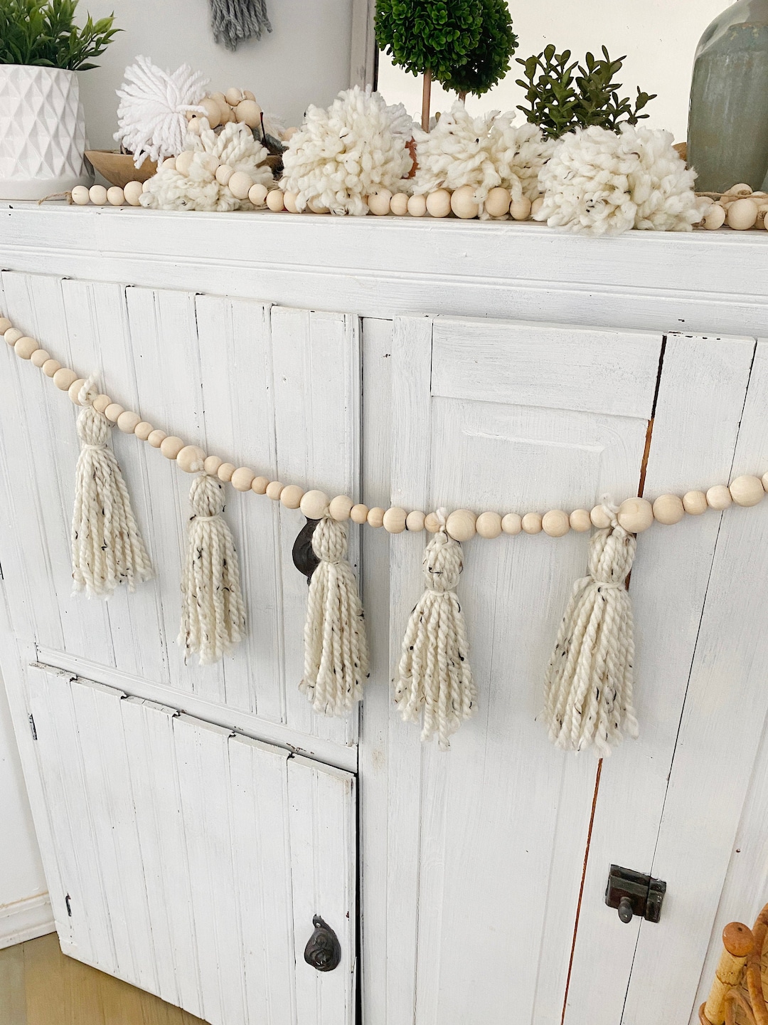 Wood Bead Tassel Garland, Farmhouse Home Decor, Boho Wooden Wall ...