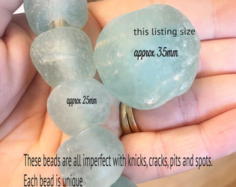 Sea Glass Beads, Jumbo Clear Aqua Recycled, Large Glass Beads, 35mm beads, Recycled Glass Beads, African Glass Beads, Fair Trade Beads,