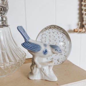 Miniature bird trinket, vintage little bird, Antique shelf accent display animal, small blue bird, Hand Painted Ceramic bird, bird collector