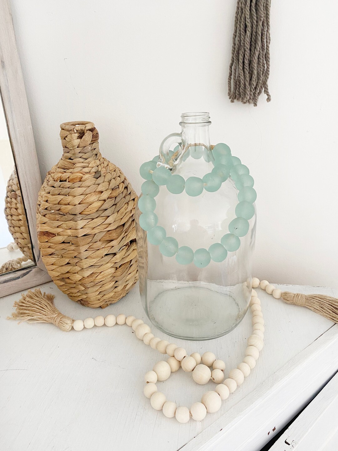 Image showcasing Nautical Lake Coastal Home Decor, Sea Glass Garland, Custom Sea Glass ...