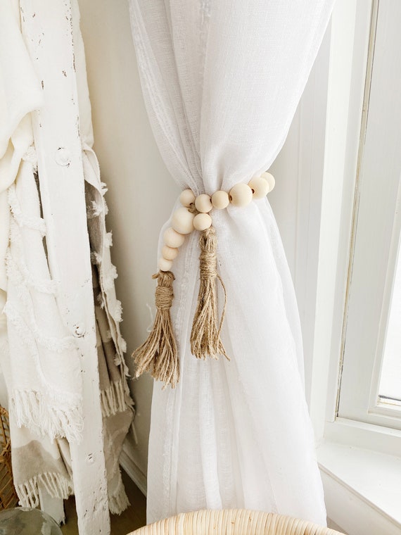 Curtain Tie Backs Boho Curtain Tie Wood Bead Curtain Etsy