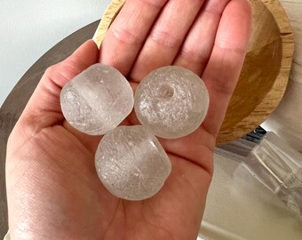 Sea Glass Beads, Jumbo Clear Recycled, Large Glass Beads, 35mm beads, Recycled Glass Beads, African Glass Beads, Fair Trade Beads,