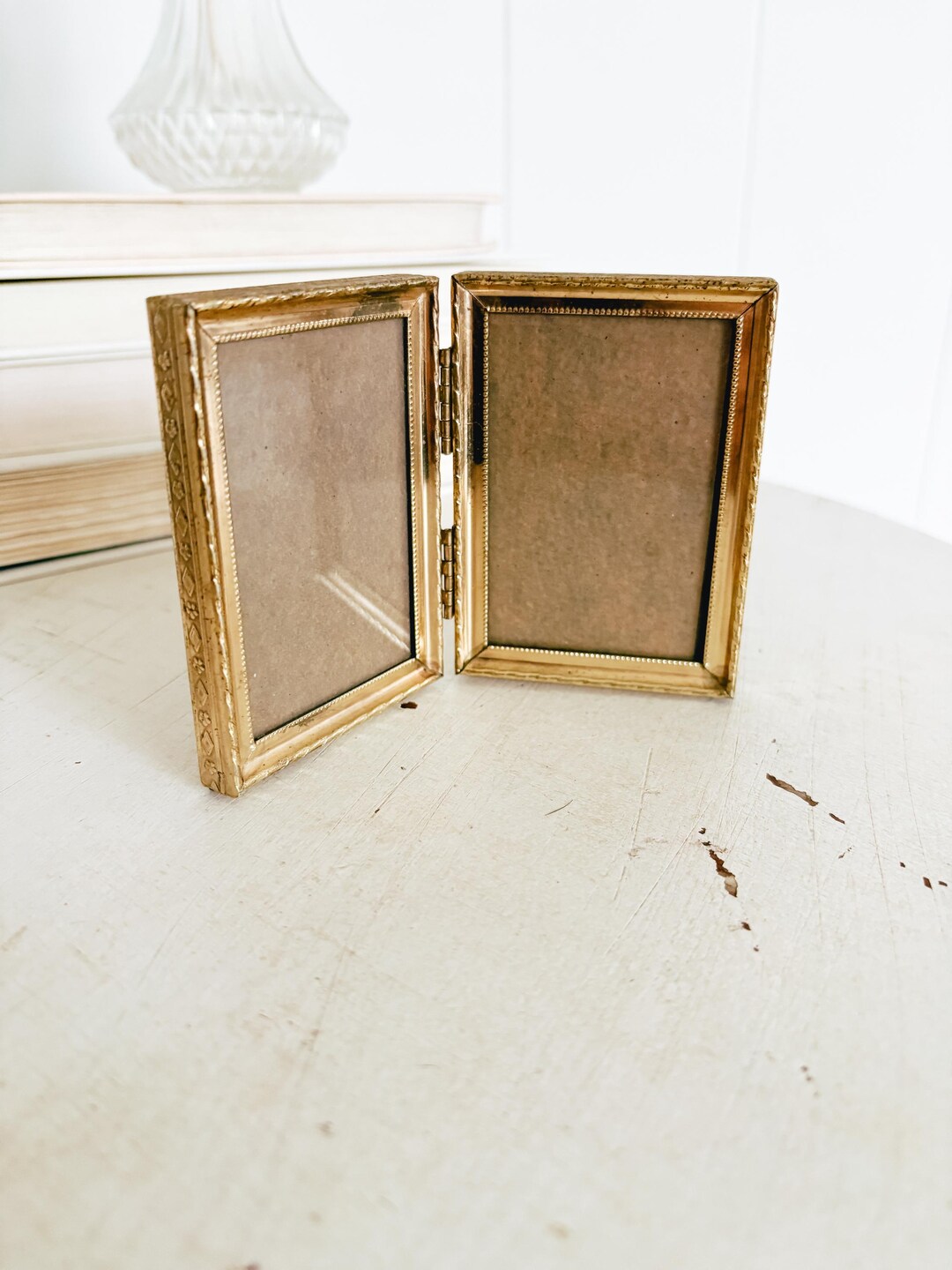 Vintage Hinged Double Folding Gold Picture Frame, Antique Gold Frame ...