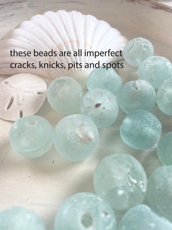 Sea Glass Beads, Jumbo Clear Aqua Recycled, Large Glass Beads, 24mm Beads,  Recycled Glass Beads, African Glass Beads, Fair Trade Beads, 