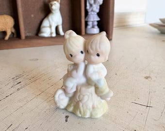 Precious Moments tiny Trinket, vintage mini love one another, Antique shelf accent curio shadow box trinket, miniature