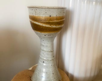 Vintage Pottery Chalice Goblets, Handmade Stoneware Tan Brown, Antique Home Decor, Shelf Decor, Vintage Stoneware Pottery, Home Decor Accent