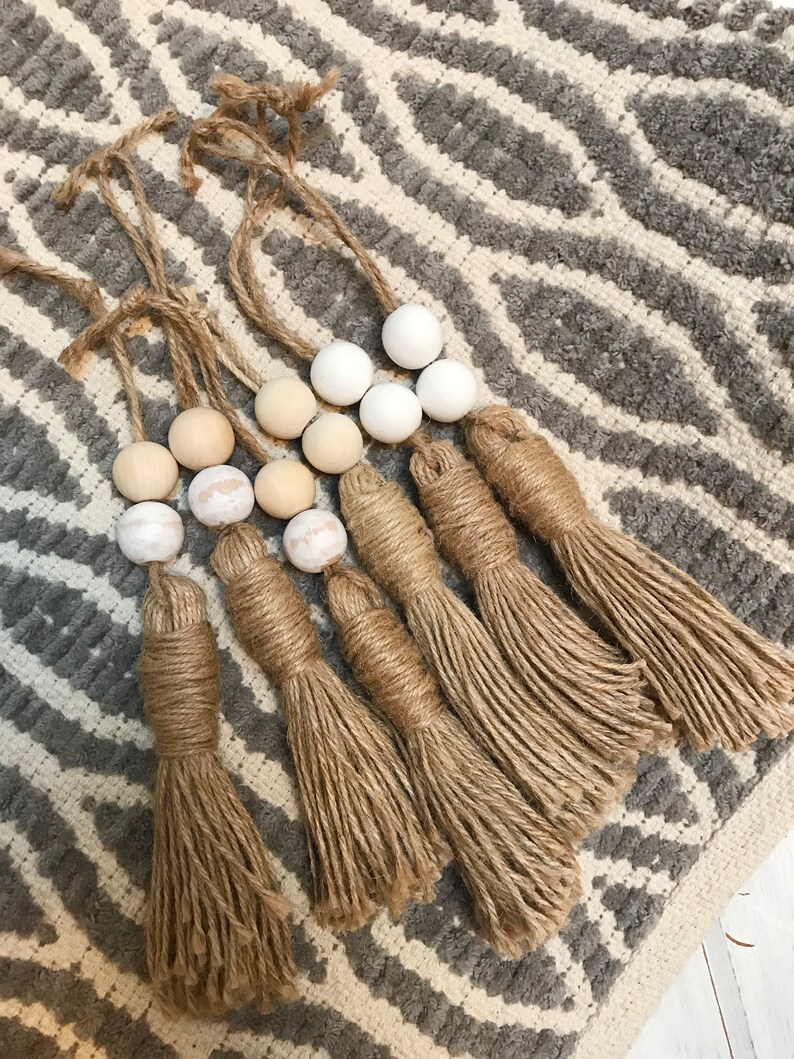 Hanging Wood Bead Tassel Jute Tassel Basket Accent Tassel Etsy