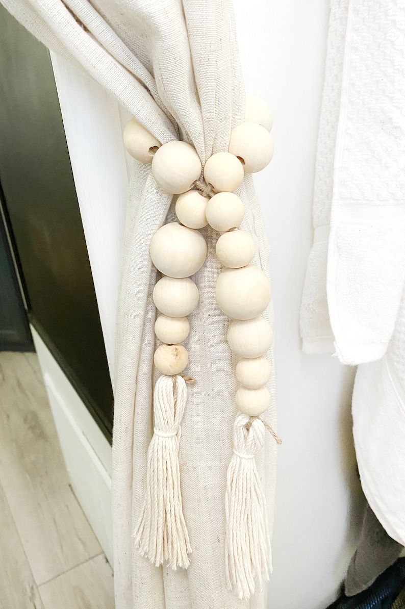 Curtain Tiebacks Boho Curtain Curtain Ties Wood Bead Etsy