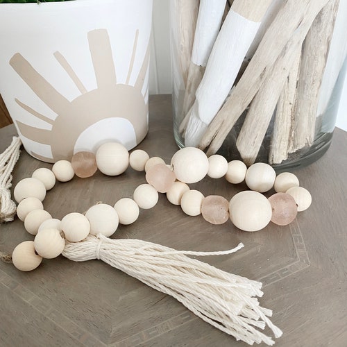 Sea Glass Bead Garland Coastal Farmhouse Decor Beach Bead Etsy