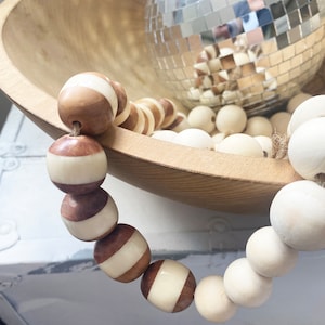 Mid Century Modern Decor, Farmhouse Garland, Wood Beads, Boho Decor, Glass bead garland, Shelf Decor, Coffee Table, Office Decor