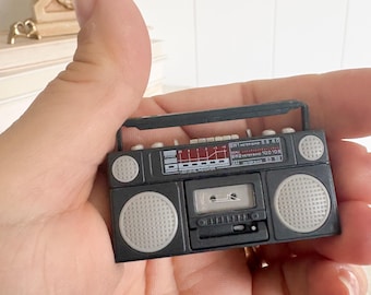 Miniature boombox radio, dollhouse accessory decor, stereo trinket, diorama scene, 80s boombox trinket, shelf accent shadow box display