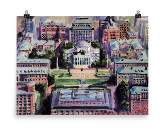 Columbia University Campus Poster Print and Original Watercolor / New York City / Travel Landmarks