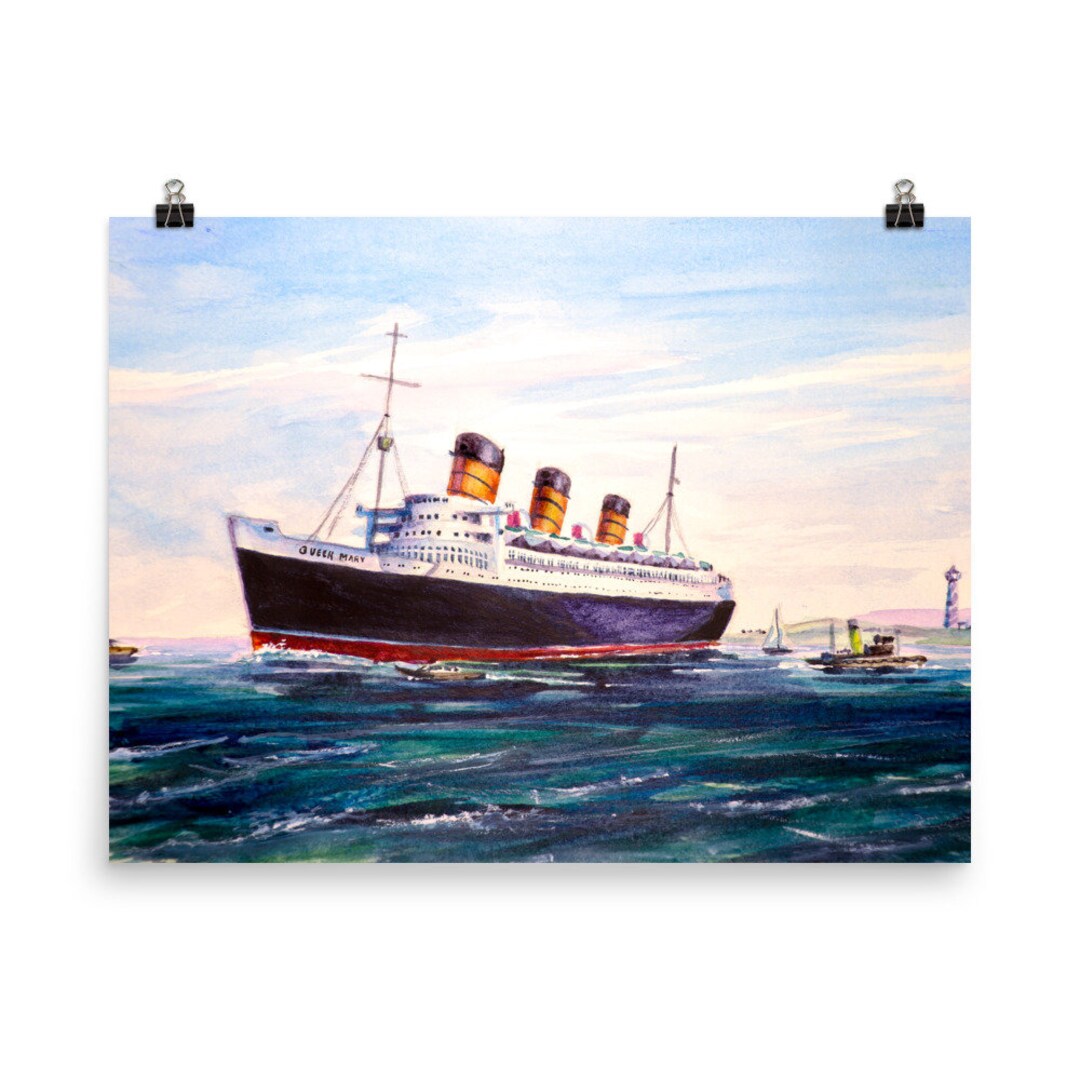 Queen Mary Ship Poster Print and Original Watercolor Painting Maritime Cunard Ocean Liner / Dorm ...