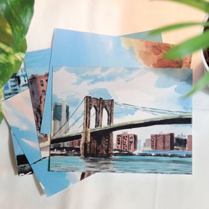 Watercolor Views of NYC Postcard Set VERSION 1 / New York City Travel Landmarks Postcard Pack
