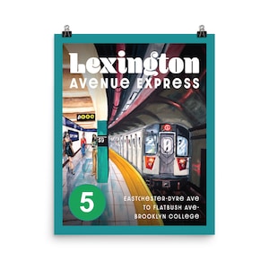 5 Train Subway Poster | Vintage Travel Art Gouache Painting New York City Lexington Avenue Office Bedroom Home Dorm Decor Gallery Wall