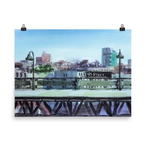 125th Street Subway Station Poster Print and Original Watercolor / New York City NYC / Dorm Office Room Decor