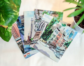 Watercolor Views of NYC Postcard Set VERSION 2 / New York City Travel Landmarks Postcard Pack