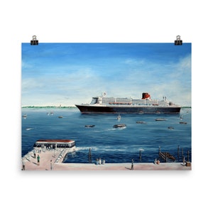 Queen Mary 2 Póster Impresión / Pintura al óleo Cunard Ocean Liner / Dormitorio Oficina Decoración Mar Marítimo